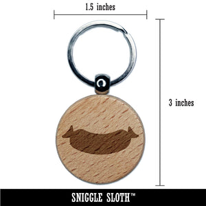 Sausage Link Solid Engraved Wood Round Keychain Tag Charm