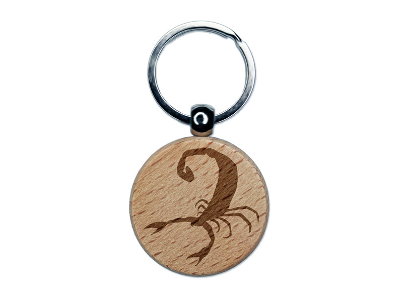 Scorpion Insect Solid Engraved Wood Round Keychain Tag Charm