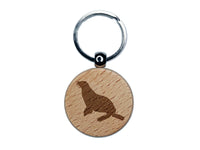 Sea Lion Solid Engraved Wood Round Keychain Tag Charm