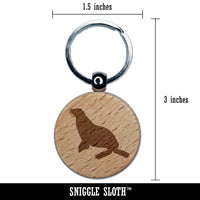 Sea Lion Solid Engraved Wood Round Keychain Tag Charm