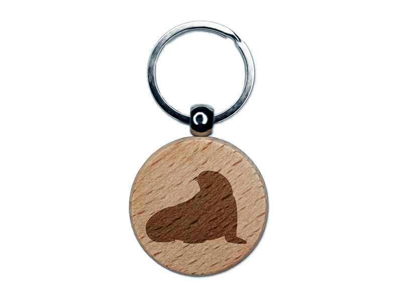 Seal Solid Engraved Wood Round Keychain Tag Charm