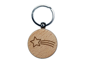 Shooting Star Engraved Wood Round Keychain Tag Charm