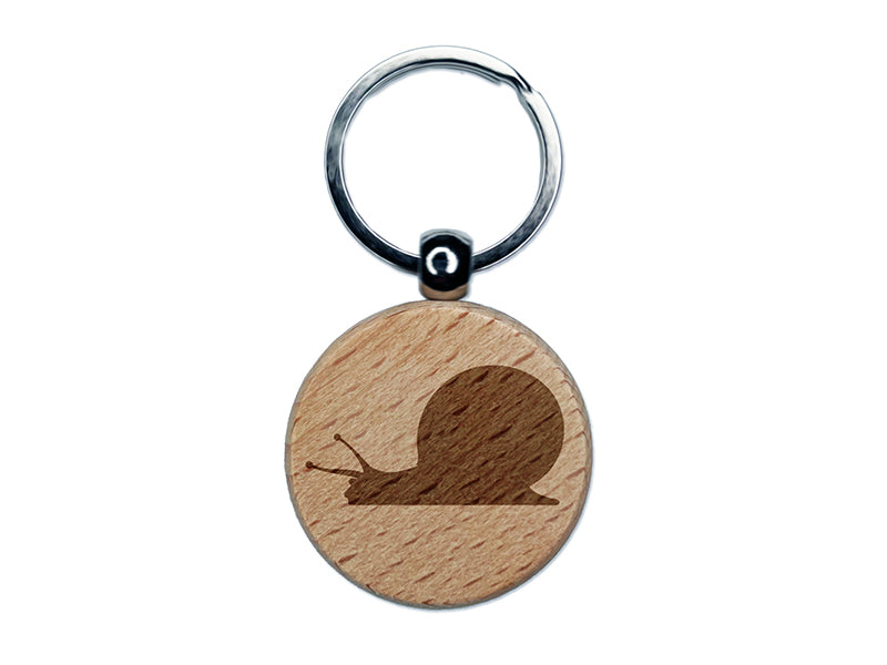 Snail On the Move Solid Engraved Wood Round Keychain Tag Charm