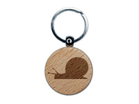 Snail On the Move Solid Engraved Wood Round Keychain Tag Charm