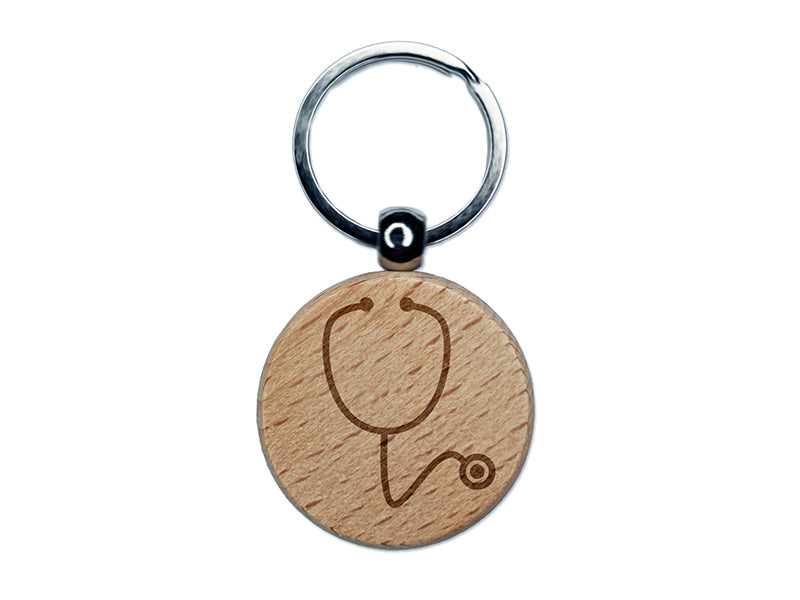 Stethoscope Medical Doctor Nurse Engraved Wood Round Keychain Tag Charm