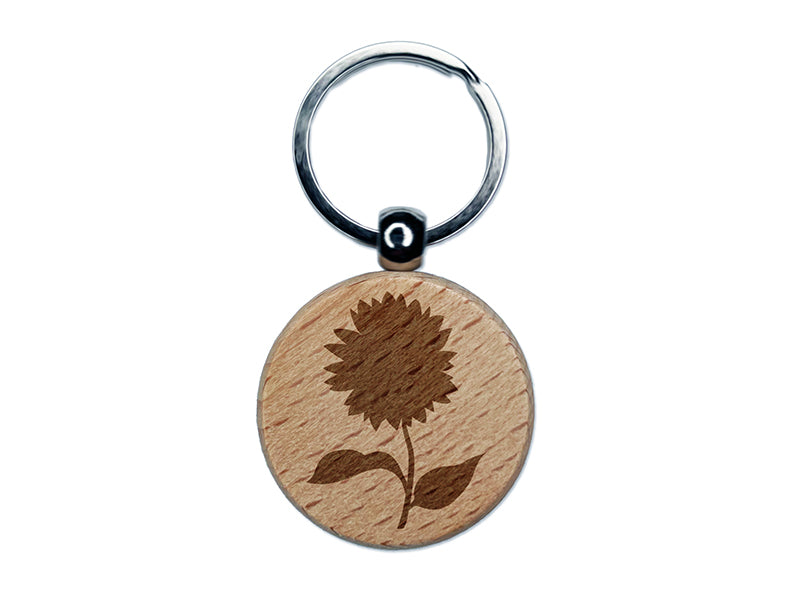 Sunflower Solid Engraved Wood Round Keychain Tag Charm