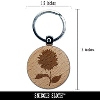 Sunflower Solid Engraved Wood Round Keychain Tag Charm