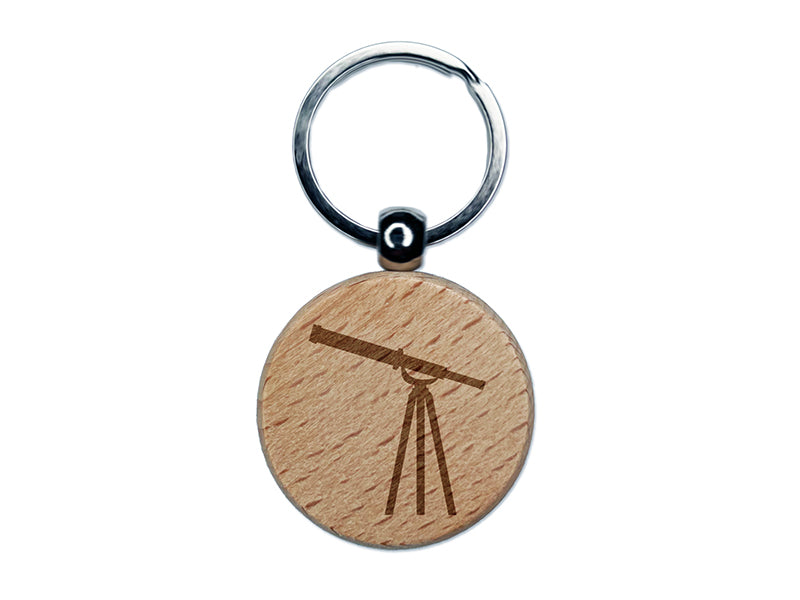 Telescope Astronomy Solid Engraved Wood Round Keychain Tag Charm