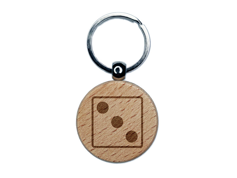 Three 3 Dice Die Engraved Wood Round Keychain Tag Charm