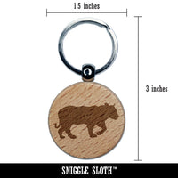 Tiger Walking Solid Engraved Wood Round Keychain Tag Charm