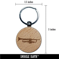 Trumpet Music Instrument Silhouette Engraved Wood Round Keychain Tag Charm