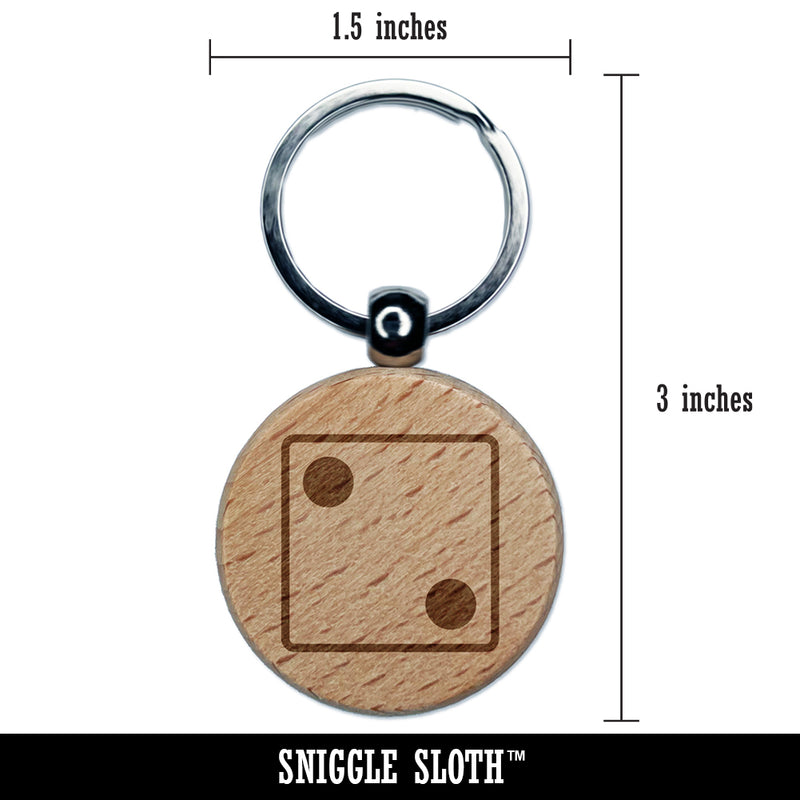 Two 2 Dice Die Engraved Wood Round Keychain Tag Charm