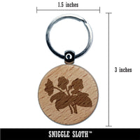 Violets Flowers Solid Engraved Wood Round Keychain Tag Charm