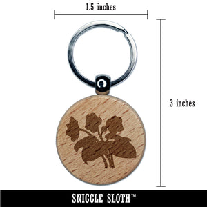 Violets Flowers Solid Engraved Wood Round Keychain Tag Charm