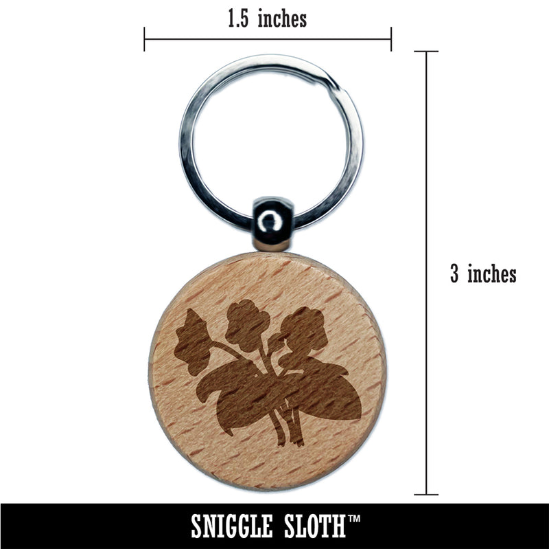 Violets Flowers Solid Engraved Wood Round Keychain Tag Charm