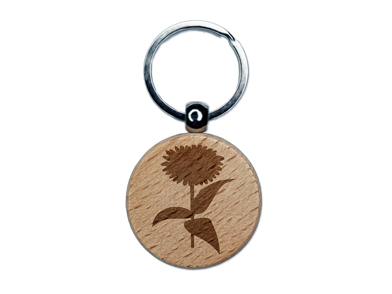 Zinnia Flower Solid Engraved Wood Round Keychain Tag Charm