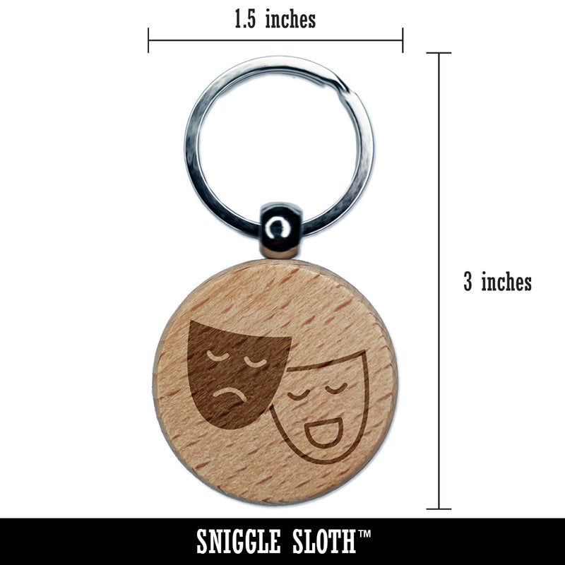 Acting Comedy Drama Masks Theater Carnival Engraved Wood Round Keychain Tag Charm