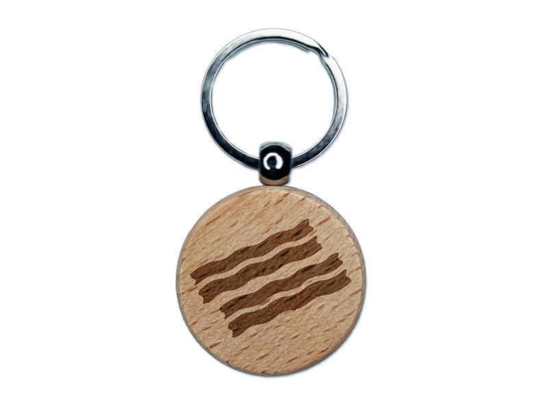 Bacon Strips Doodle Engraved Wood Round Keychain Tag Charm
