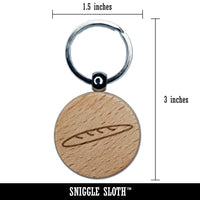 Baguette French Bread Doodle Engraved Wood Round Keychain Tag Charm