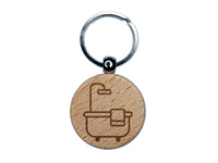 Bathtub Shower with Towel Outline Engraved Wood Round Keychain Tag Charm