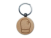 Boxing Glove Outline Engraved Wood Round Keychain Tag Charm