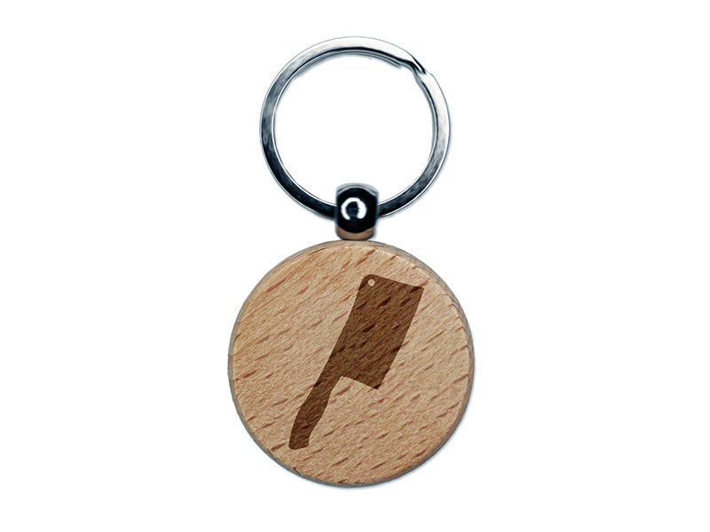 Butcher Knife Cooking Engraved Wood Round Keychain Tag Charm