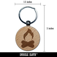 Campfire Fire Symbol Engraved Wood Round Keychain Tag Charm