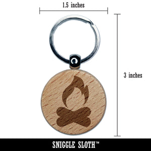 Campfire Fire Symbol Engraved Wood Round Keychain Tag Charm