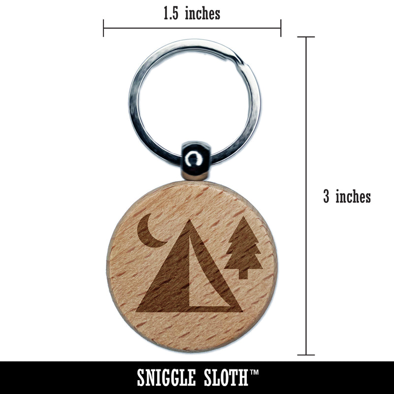 Camping Tent Campsite Engraved Wood Round Keychain Tag Charm