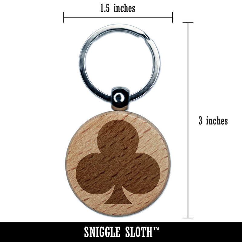 Card Suit Clubs Engraved Wood Round Keychain Tag Charm