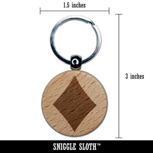 Card Suit Diamonds Engraved Wood Round Keychain Tag Charm