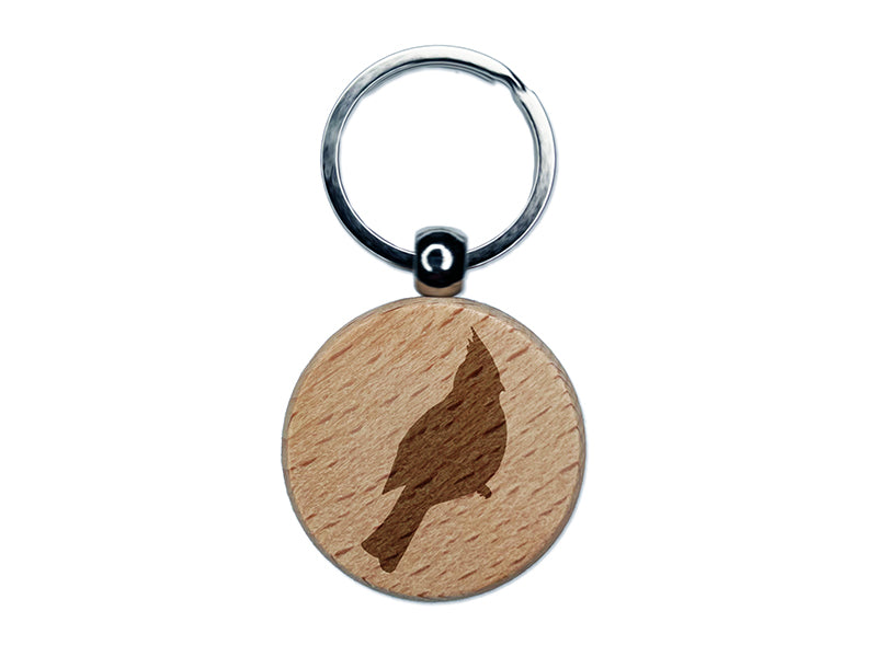 Cardinal Bird Solid Engraved Wood Round Keychain Tag Charm