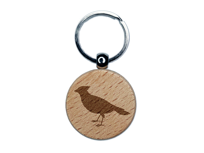 Cardinal Bird Standing Solid Engraved Wood Round Keychain Tag Charm