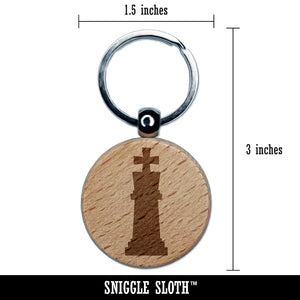 Chess King Piece Engraved Wood Round Keychain Tag Charm