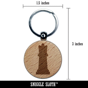 Chess Queen Piece Engraved Wood Round Keychain Tag Charm
