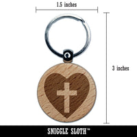 Cross in Heart Christian Engraved Wood Round Keychain Tag Charm