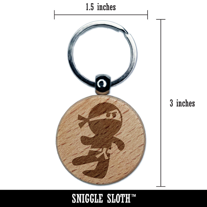 Cute Fighting Ninja Engraved Wood Round Keychain Tag Charm