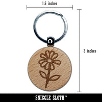 Daisy Flower Sketch Engraved Wood Round Keychain Tag Charm