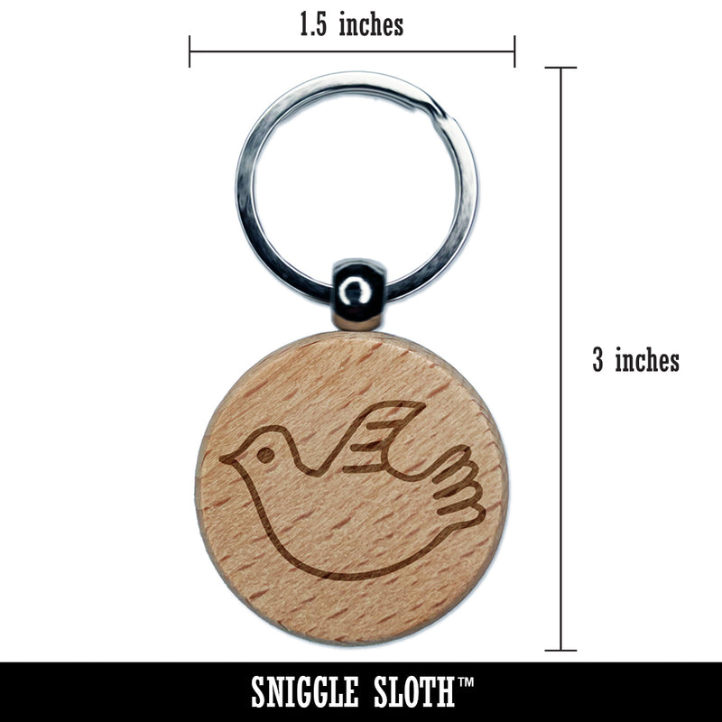 Darling Dove Sketch Engraved Wood Round Keychain Tag Charm