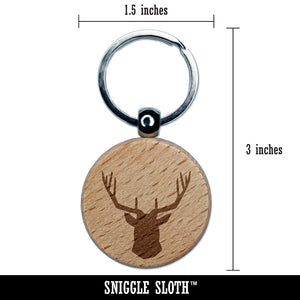 Deer Stag Head Solid Engraved Wood Round Keychain Tag Charm