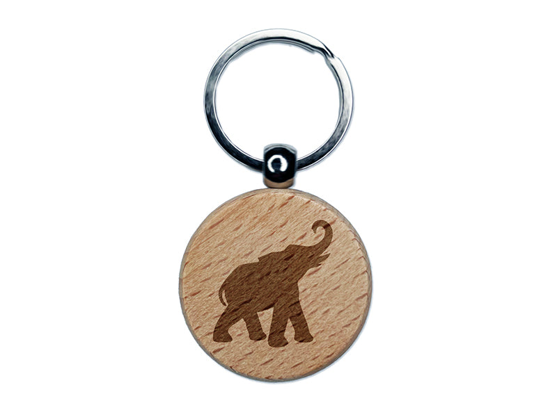 Elephant Trumpeting Solid Engraved Wood Round Keychain Tag Charm