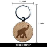 Elephant Trumpeting Solid Engraved Wood Round Keychain Tag Charm