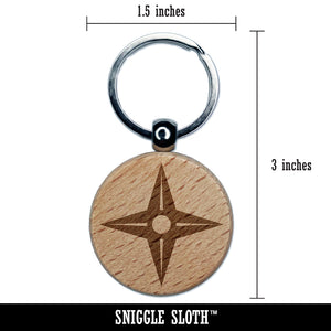 Four Point Ninja Star Engraved Wood Round Keychain Tag Charm