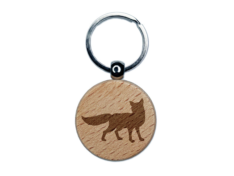 Fox Solid Engraved Wood Round Keychain Tag Charm
