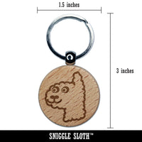Funny Alpaca Face Doodle Engraved Wood Round Keychain Tag Charm