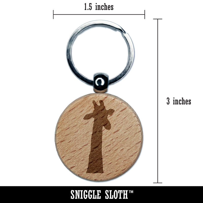 Giraffe Head Solid Engraved Wood Round Keychain Tag Charm