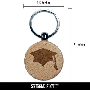 Graduation Cap Solid Engraved Wood Round Keychain Tag Charm