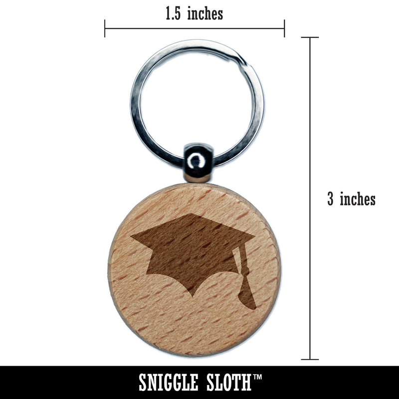 Graduation Cap Solid Engraved Wood Round Keychain Tag Charm