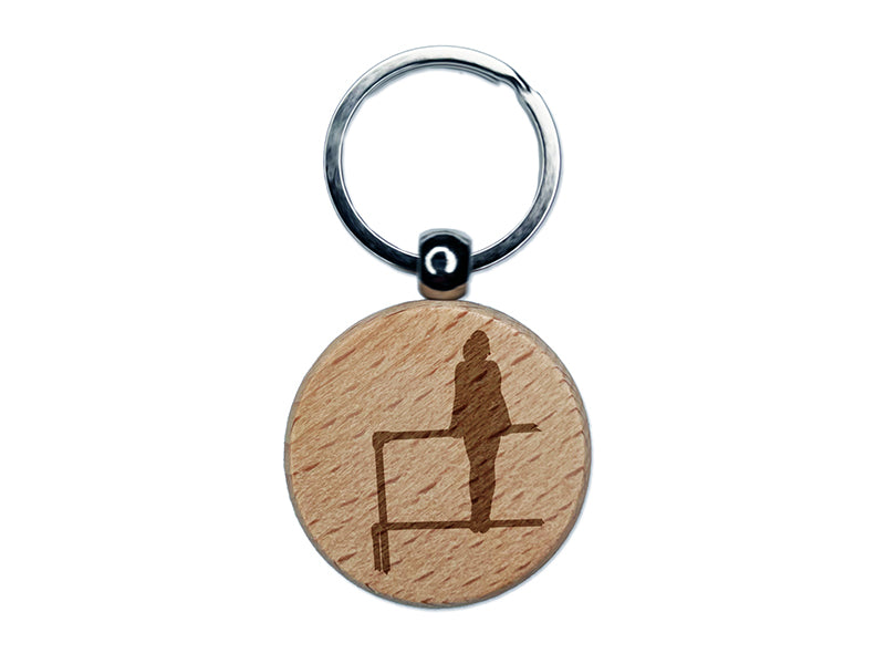 Gymnastics Gymnast Uneven Bars Solid Engraved Wood Round Keychain Tag Charm