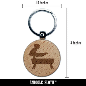 Gymnastics Gymnast Vault Solid Engraved Wood Round Keychain Tag Charm